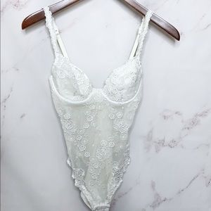 Vintage La Perla White Sheet Floral Bodysuit 34